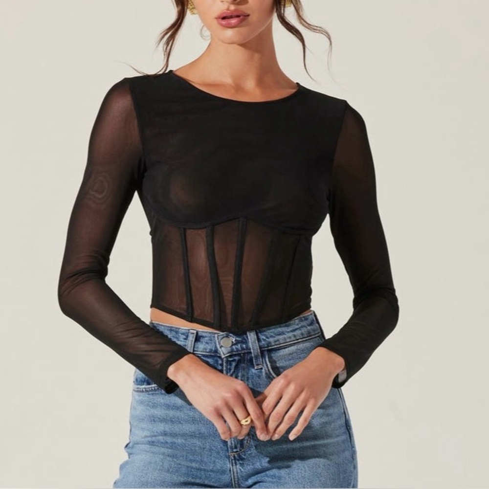 Black Sheer Long Sleeve Top